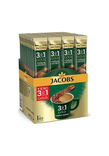 Jacobs 3'ü 1 Arada Gold Yoğun Lezzet Karışım Kahve 160 Adet 40'lı Kutu x 4