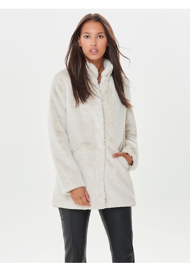 ONLY Bayan Uzun Kürk Ceket Bej Renk Mont 15164600