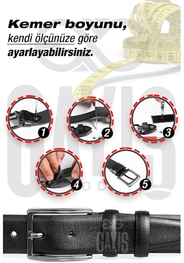 Özel Oval Kutulu Hakiki Manda Derisi Klasik Siyah Erkek Kemer Siyah