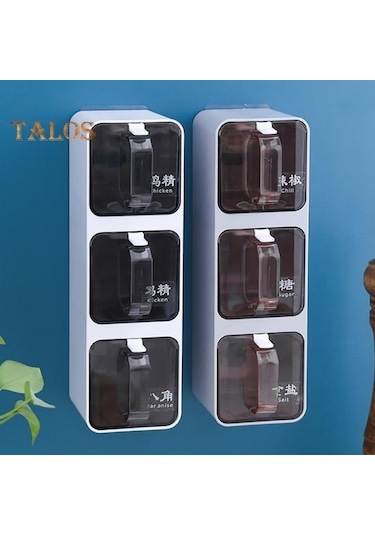 Gri Duvara Monte Baharat Kavanozları 300/600/900/1200 Ml Kaşıkla Düzenleme Kutusu Yerden Tasarruf Sağlayan Mutfak Depolama Ev Tedarik 900ml 3 Gri