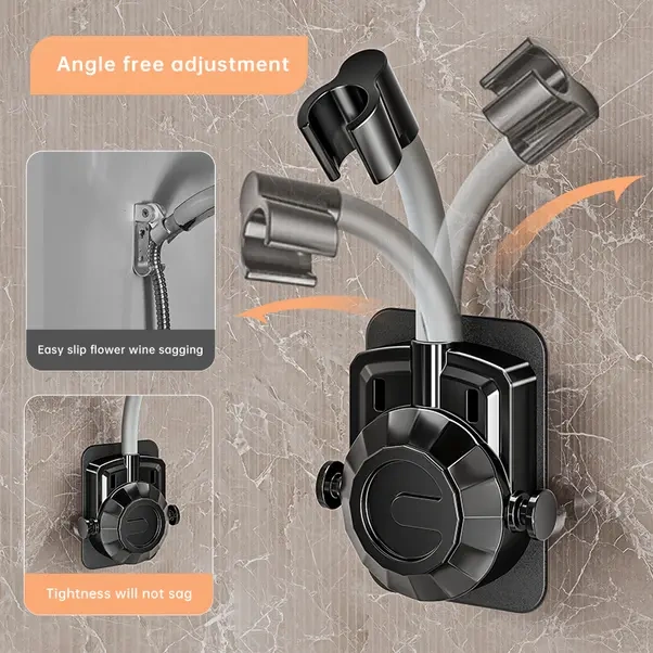 Elmpaly Duş Başlığı Askısı Deliksiz Siyah Tek Parça Modern Banyo Aksesuarı Siyah