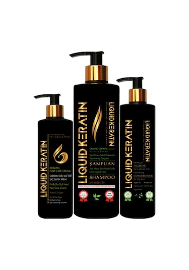 Liquid Keratin Günlük Bakım Keratin Saç Bakım Kremi 200 ML + Kabaran Saçlar İçin Keratin Bakım Kremi 125 ML + Şampuan 350 ML
