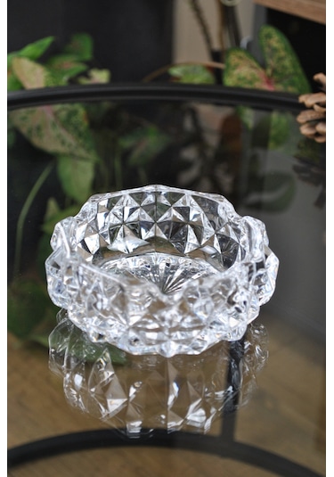 Dazzling Yuvarlak Cam Kristal Lüks Küllük - Kül Tablası 11 Cm