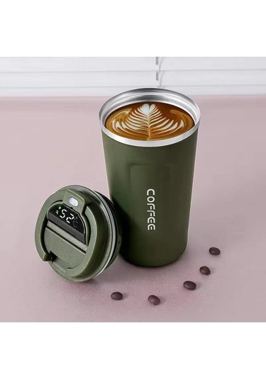 Yeşil 304 Paslanmaz Çelik Yalıtımlı Kupa Akıllı Ekran Sıcaklık Kahve Kupa 510 ML