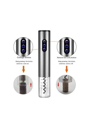 Soulader Otomatik Elektrikli Şarap Açacağı Seti - Led Işıklı Şarap Mantar Çekme Vidası, Folyo Kesici Ve Şarap Aparatları İle Profesyonel Mutfak Aleti Şık Gümüş Renk Gümüş