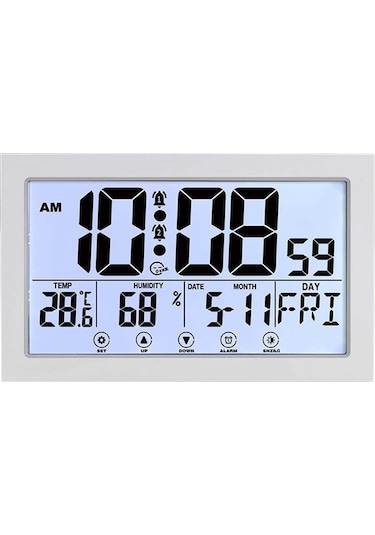 Maiyame Büyük Ekranlı Dijital Atomik Saat, Oda Sicaklığı Ve Nem Ölçer, Duvar/t Masaüstü, Akıllı Alarm, Yaşlı Dostu, Beyaz, Pil Beslemeli Beyaz