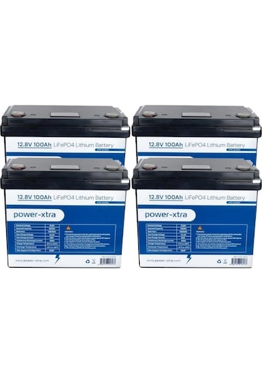 Power-xtra 12.8v 100ah Lifepo4 Lityum Akü - Ekranlı - Siyah Kutu 4 Lü
