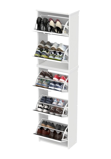 Modilayn Verve Antre 52x194x26 Cm Lik 5 Düşer Kapak 10 Göz Bölmeli Ayakkabılık Antrasit - Beyaz