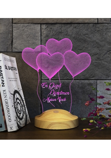 3D Led Lamba 3 Boyutlu Öğretmenler Günü Hediyesi 4 Kalp Klasik
