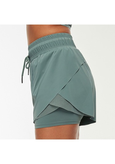 Reedark Kadın Spor Şortu: İki Parça Tasarım, Hızlı Kuruma, Nefes Alabilir, Ayarlanabilir Bel, Yoga Ve Koşu İçin İdeal Yeşil, L Beden Yeşil