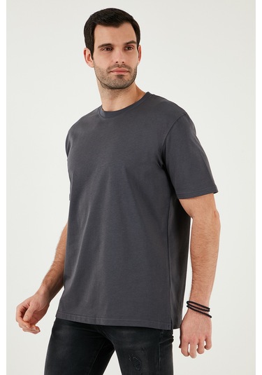 Buratti Pamuklu Relaxed Fit Sıfır Yaka Erkek T Shirt 5905446 Koyu Antrasit