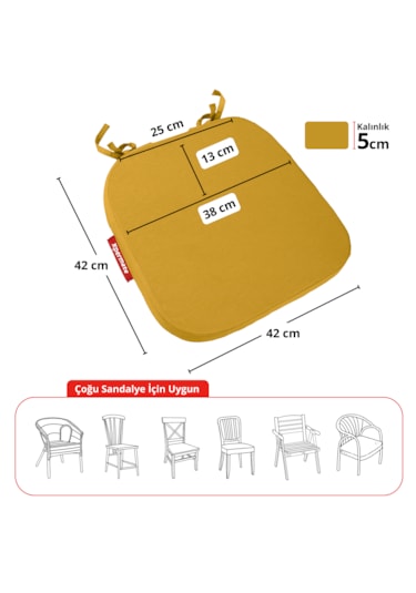 Xpermate 6'lı Standartfit Oval Sandalye Minderi 42x42x5 Hardal