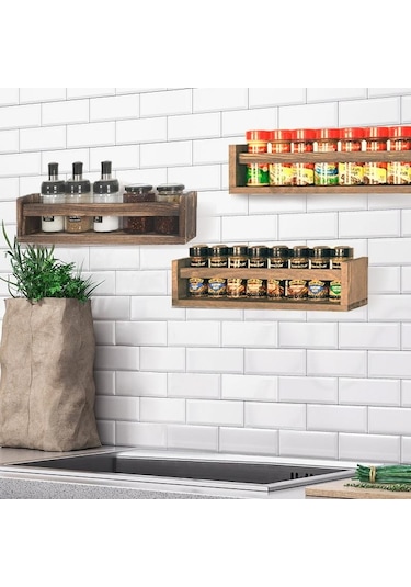 Kahverengi Ahşap Baharat Kavanoz Rafı Duvara Monte Şamandıra Rafları Kitap Kutusu Ekran Mutfak Depolama Rafı