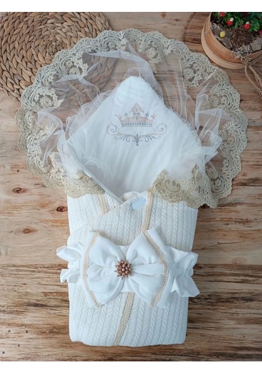 Yenidoğan Tericotton Örgülü Trilüx Bebek Battaniyesi Kundak Ekru Ekru