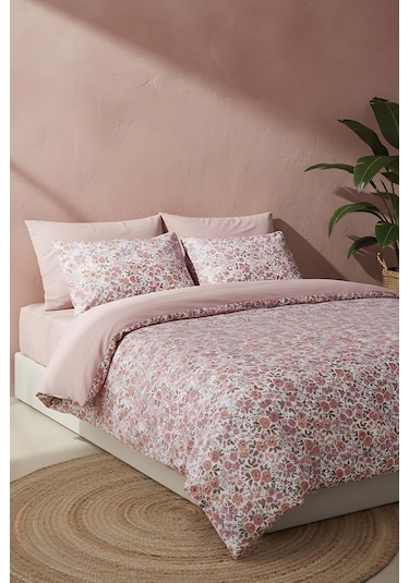 Pembe Bahar Çift Kişilik Naturel İpeksi Nevresim Takımı Pembe