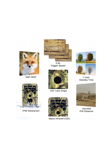Maiyame Vahşi Hayvan Gözlem Kamerası - 5mp Görüntü, 480p Video, 0.8sn Tetik Hızı, 33ft Gece Görüşü, Ip56 Su Geçirmez Çok Renkli