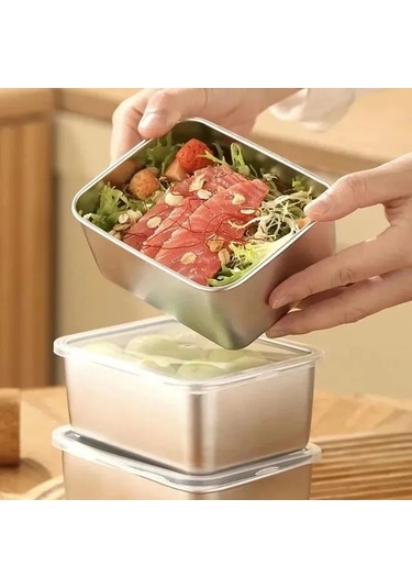 Kangvka 12 Adet 6 Litre Multifonksiyonlu Paslanmaz Çelik Buzdolabı Saklama Kutusu, Havuzlu Kapaklı, Yemek Tazeliğini Uzatır, Toplumlu Ev/mutfak/restoran Kullanıma Uygun Gümüş