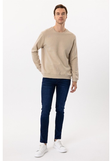 Süvari Oversize Kalıp O Yaka 3 İplik Yumuşak Dokulu Sweat Bej