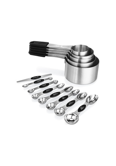 Geeksen 13'lü Manyetik Paslanmaz Çelik Ölçü Kasa Ve Kaşık Seti: 5 Kasa + 8 Çift Taraflı Kaşık + Düzeltici 1/8-1 Kasa, 1/8 Çay Kaşığı-1 Tatlı Kaşığı Gümüş