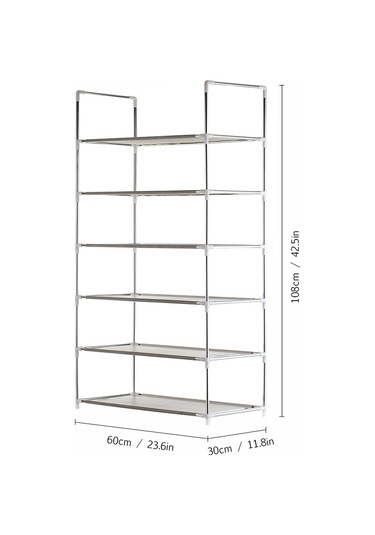 Tenfowee 6 Katmanlı Pratik Ayakkabı Rafı - Paslanmaz Boru Ve Dokumasız Kumaş İle Dayanıklı Depolama Çözümü Gri