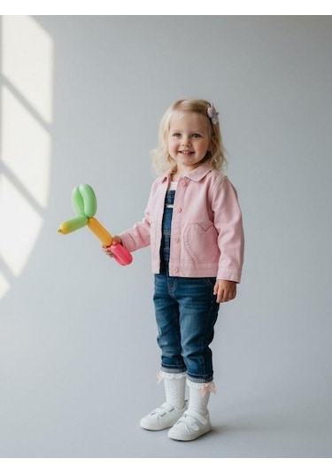 Zekids Kız Bebek Kalp Detaylı Cepli Düğmeli Ceket-16903 Pembe