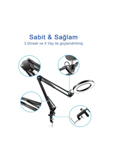 Hpy Pazar 33 Cm Çift Kollu Usb Kontrollü Aydınlatmalı Büyüteç 64 Led, 8x