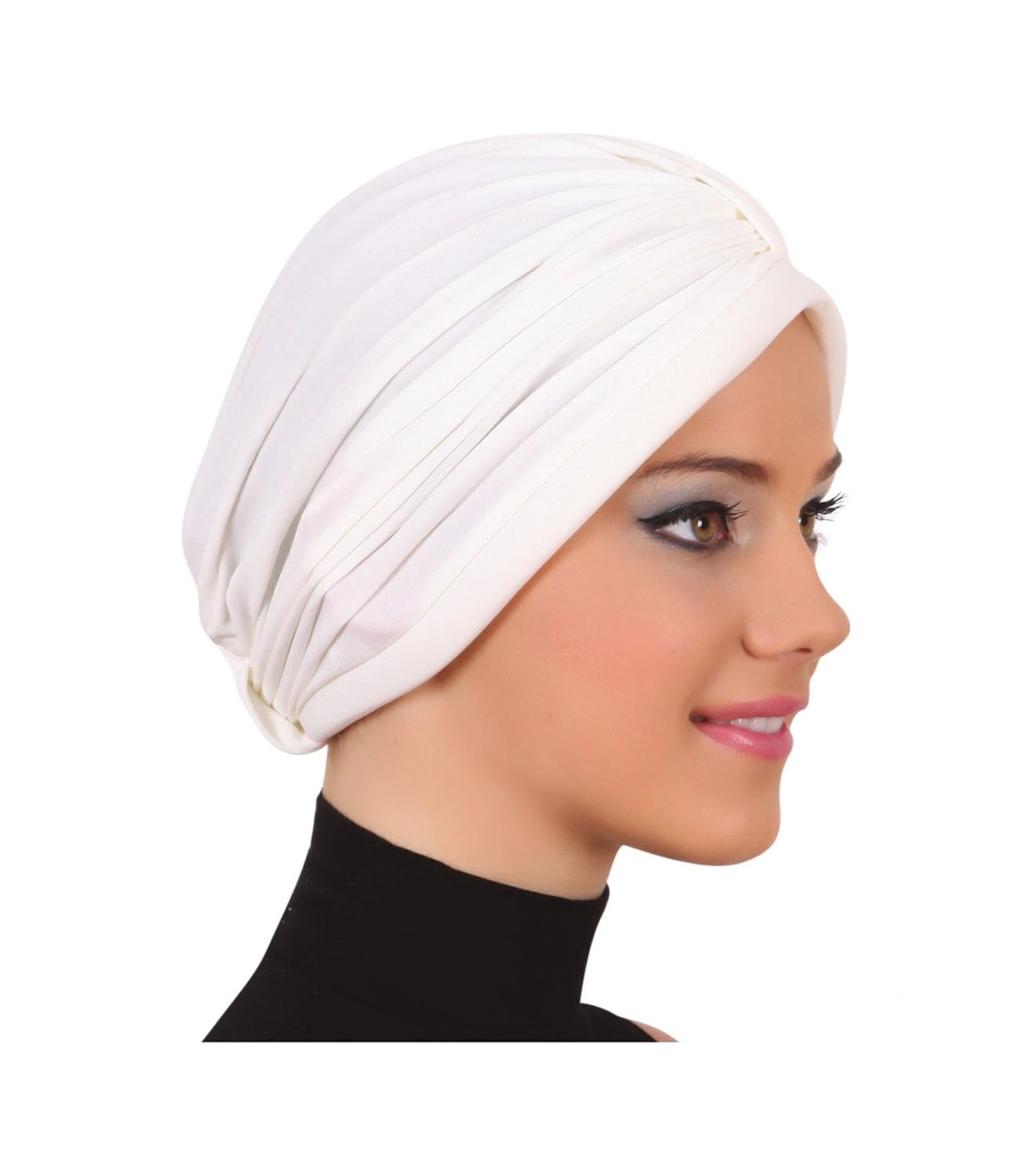 Bantlı Ön Ve Ensesi Bantlı Nervürlü Krem Süngerli Hazır Türban Tesettür Bone Havuz Bonesi Krem