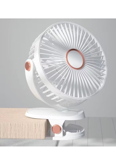 Yüksek Performanslı Pratik Taşınabilir Şarjlı Işıklı 5 Kademeli Masaüstü Fan Beyaz Vnt-02