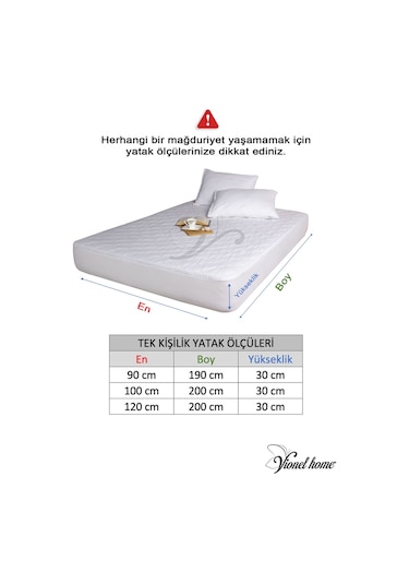 Vionel Home %100 Pamuklu Kapitone Fitted Full Kenar Su & Sıvı Geçirmez Tek Kişilik Yatak Koruyucu Alez