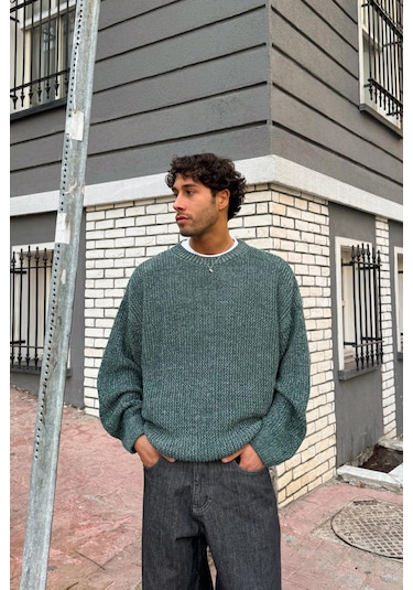 Flaw Örgü Model Triko Kazak Yeşil-28489 Yeşil