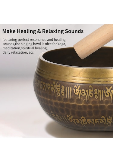 Vkemall Yoga Terapi Meditasyon Tibet Şarkı Söyleyen Kase El Yapımı Buda Tibet Struck Kase Ritüel Müzik Terapi Bakır Çan Ses Kasesi Ahşap Forvet İle Çakra Şifa Yoga Gevşeme