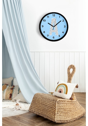 A Harfi Erkek Odası Duvar Saati - 30cm - Önü Camlı Siyah Kasa - Sessiz Mekanizma-jh1150 Siyah