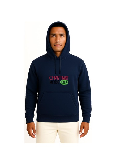 Kapüşonlu Yılbaşı Mode On Göğüs Baskılı Unisex Sweatshirt Lacivert