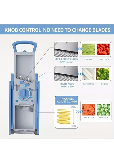 Dashanshop Genaı Cok Amaçlı Sebze Kesici Yeşil Ayarlanabilir Bıçaklı Büyük Kapasiteli Patates Rendesi Ve Doğrayıcı Mutfak Aleti 1 Parça