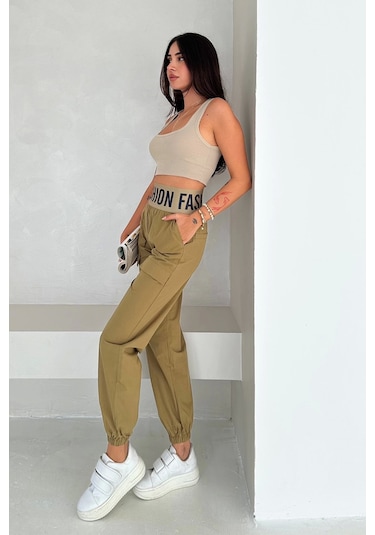 Beli Lastikli Fashion Pantolon Yeşil Yeşil