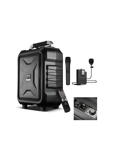 Magicvoice Mv-2015 Vhf El+yaka Mikrofonlu Usb Sd Bt 300w Siyah Taşınabilir Seyyar Anfi Mikrofonlu Amfi Hoparlör