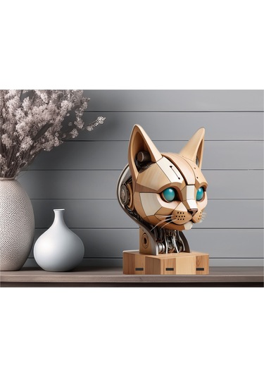 3d Ayaklı Ahşap Robot Kedi Fotoğraf Baskı