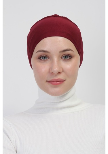 Pratik Dikişsiz Bağlamalı Kaymayan Tesettür Bone Bordo