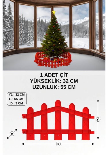 Plastik Yılbaşı Ağacı Çiti (Y:32 x G: 55 CM) 1 Adet Sert Zemin Ayaklı Kırmızı