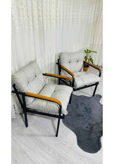 Madame Home Leylak Balkon, Bahçe,teras,cafe - Salon - Metal Kanepe Koltuk Takımı 1-1 Açık Gri