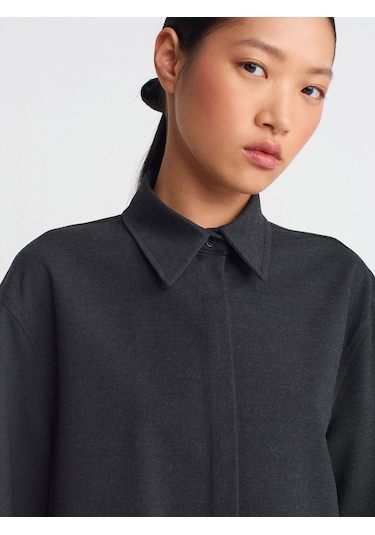 Dilvin 50491 Dökümlü Crop Gömlek Antrasit