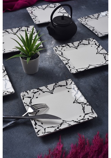 Piatti Naturali 6'lı Mermer Tatlı Tabak Seti Sunum Servis Pasta 15 Cm