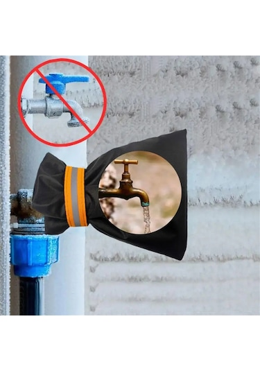 Qingmipy Kışlık Dışarıdaki Muslukları Koruma Kılıfı, Oxford Kumaş, Isı Yalıtımı, Reflektif Siyah, 26x64 Cm