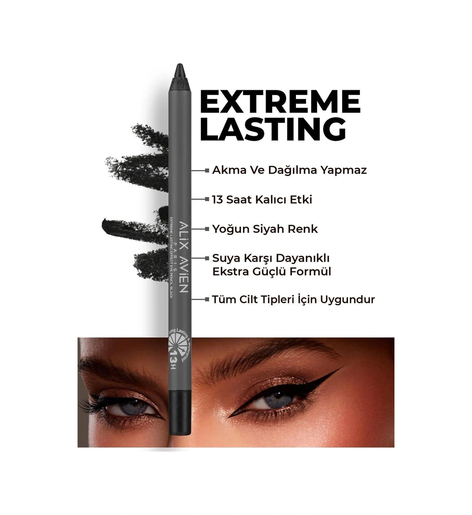 Alix Avien Uzun Süre Kalıcı Nemlendirme Işıltılı Dolgunlaştırıcı Etkili Yoğun Pigmentli Gri Çantalı Makyaj Seti