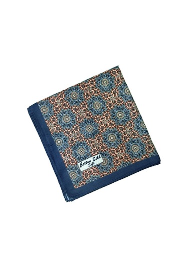 Ebruli Pamuklu Etnik Desenli Soft Eşarp 90x90 Cm Petrol Mavi