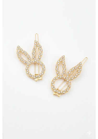 Tavşan Modelli Metal Toka, Metal Klipsli Tavşan Toka 2 Adet Altın