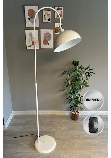 Dimmerli Işığı Ayarlanabilen Işığı Artırılıp Azaltılabilen Beyaz Hareketli Başlık Metal Lambader Beyaz