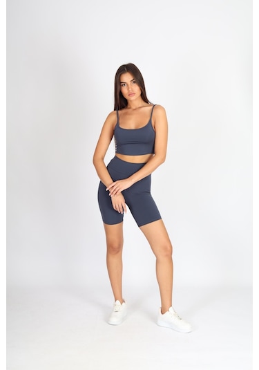 Soft&Basic Kadın Bıker Toparlayıcı Spor Tayt İndigo