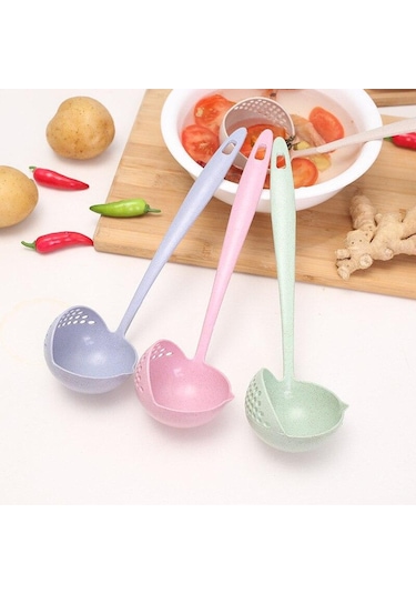 Pembe 2 In 1 Uzun Saplı Çorba Kaşığı Mutfak Süzgeci Pişirme Kevgir Mutfak Kepçe Plastik Sofra Kevgir Mutfak Aletleri