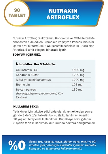 Nutraxin Artroflex 90 Tablet - Glukozamin Kondroitin MSM Bromelain Şeytan pençesi